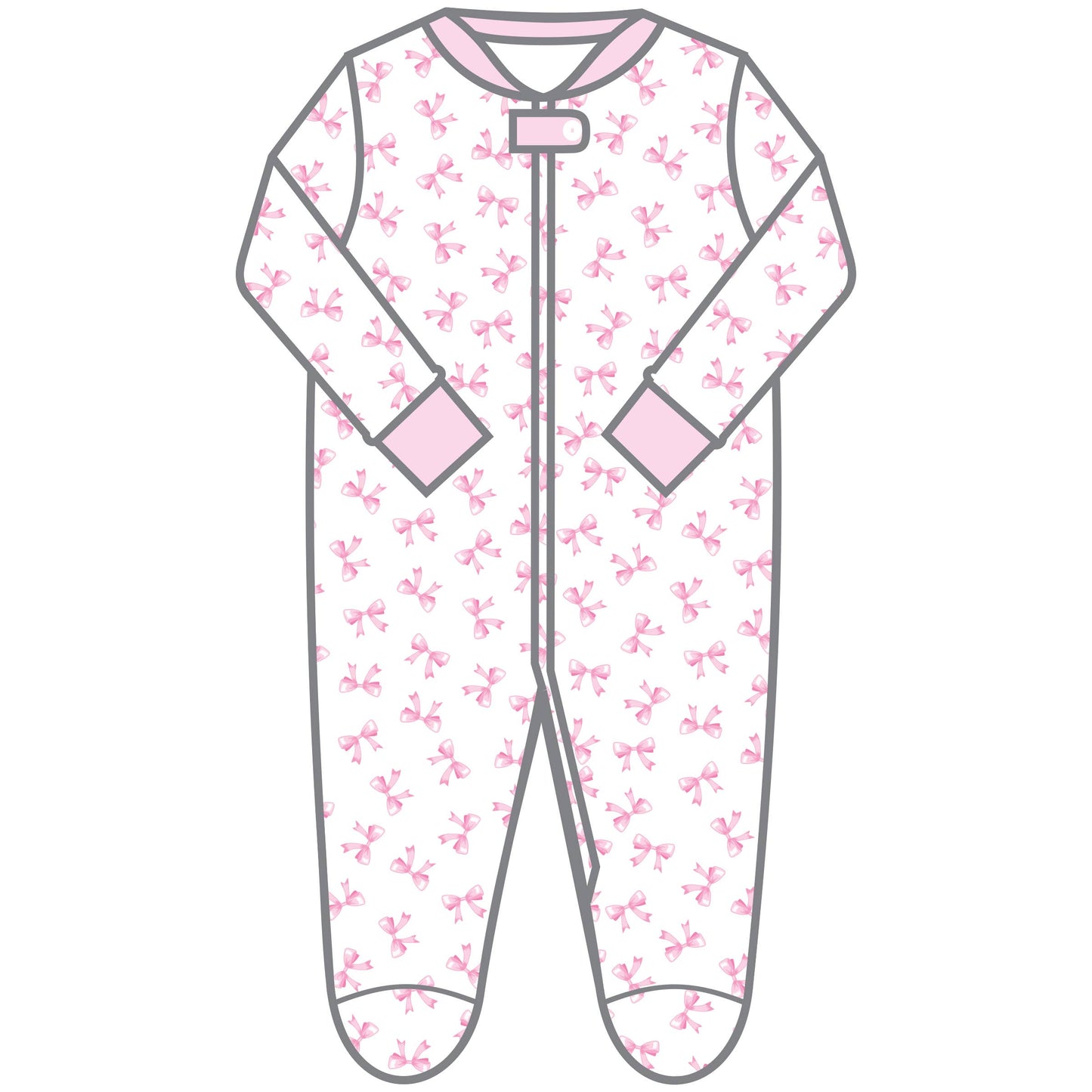 Baby Bows Pink Printed Zipper Footie - Tiniboo