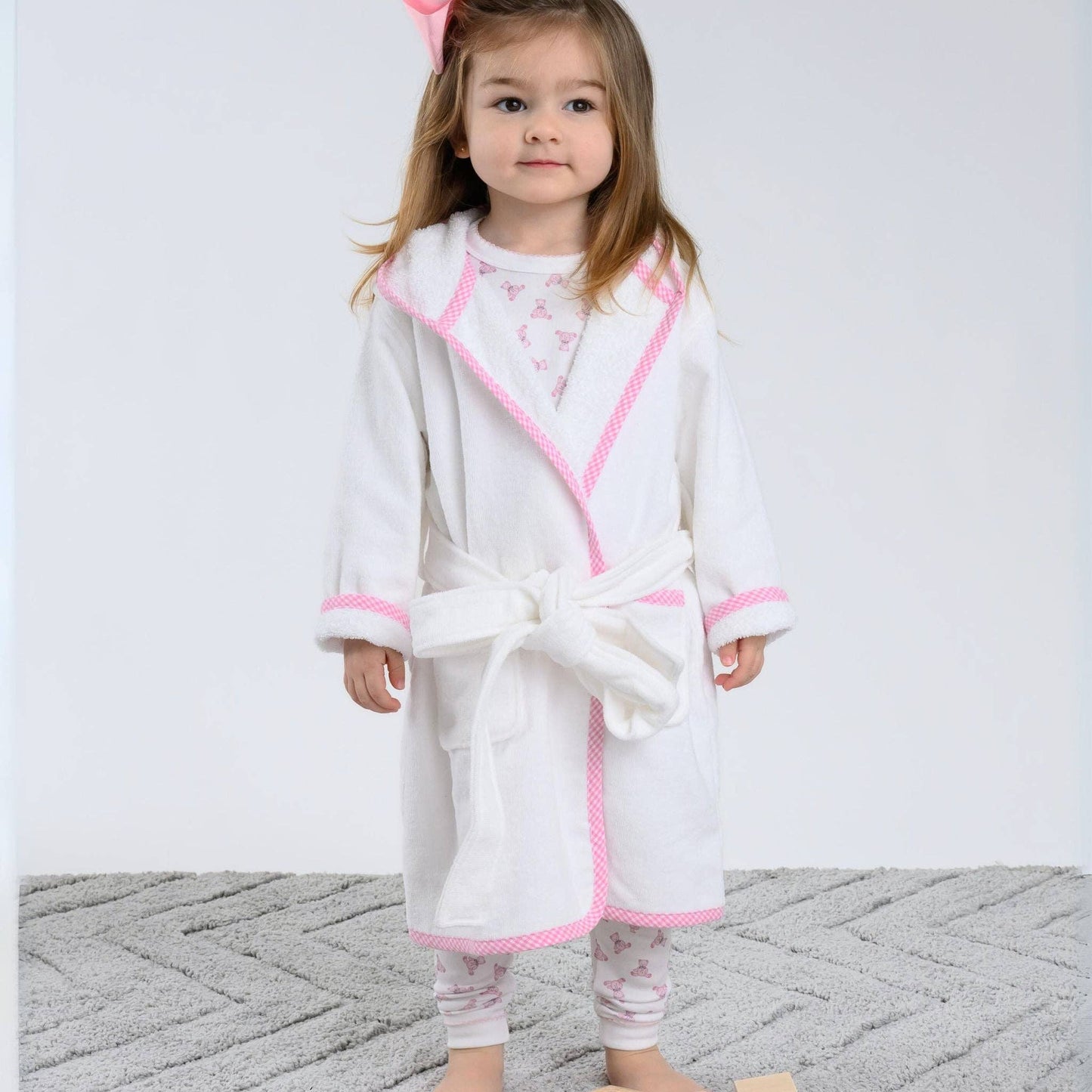 Essentials Pink Gingham Trim Bathrobe - Tiniboo