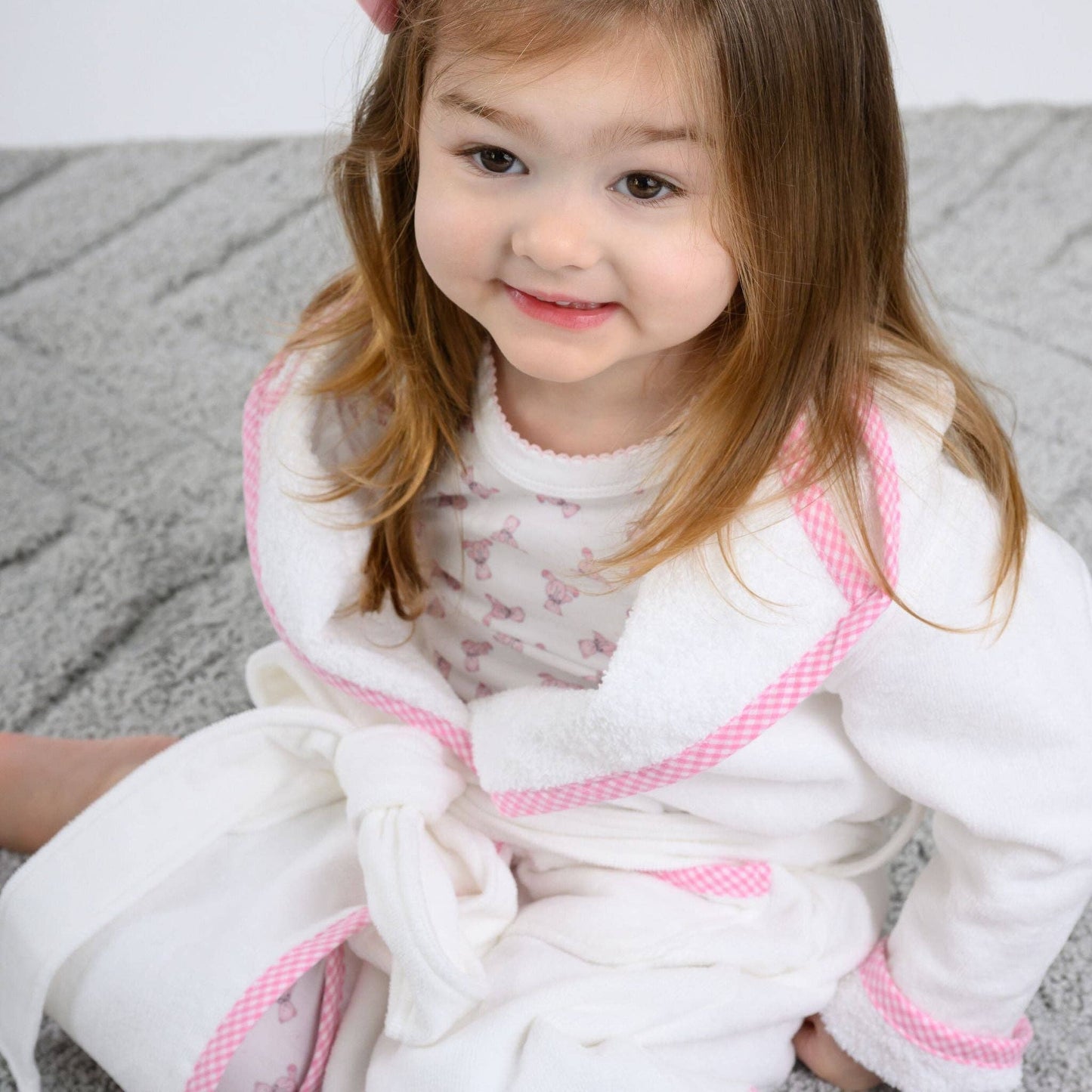 Essentials Pink Gingham Trim Bathrobe - Tiniboo