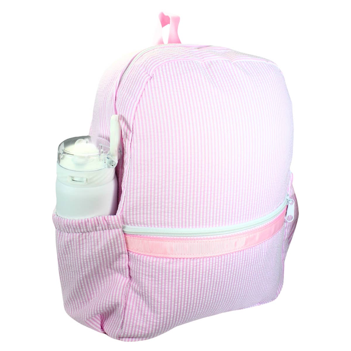 Pink Seersucker Medium Backpack w/ Pocket - Tiniboo