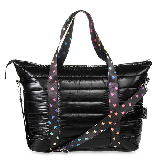 Black Puffer Tote  with Scatter Star Strap - Tiniboo