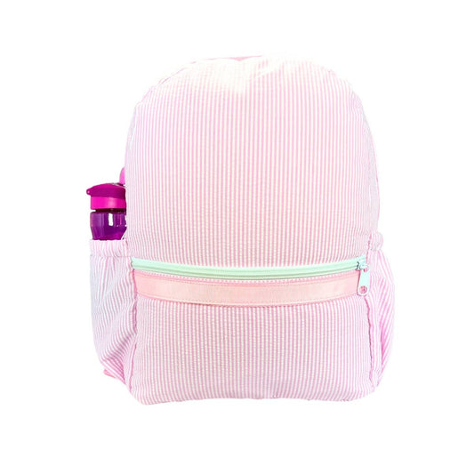 Pink Seersucker Medium Backpack w/ Pocket - Tiniboo