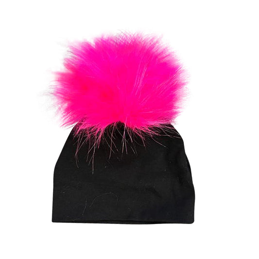 Black Cotton Hat w/ PomPom - Tiniboo