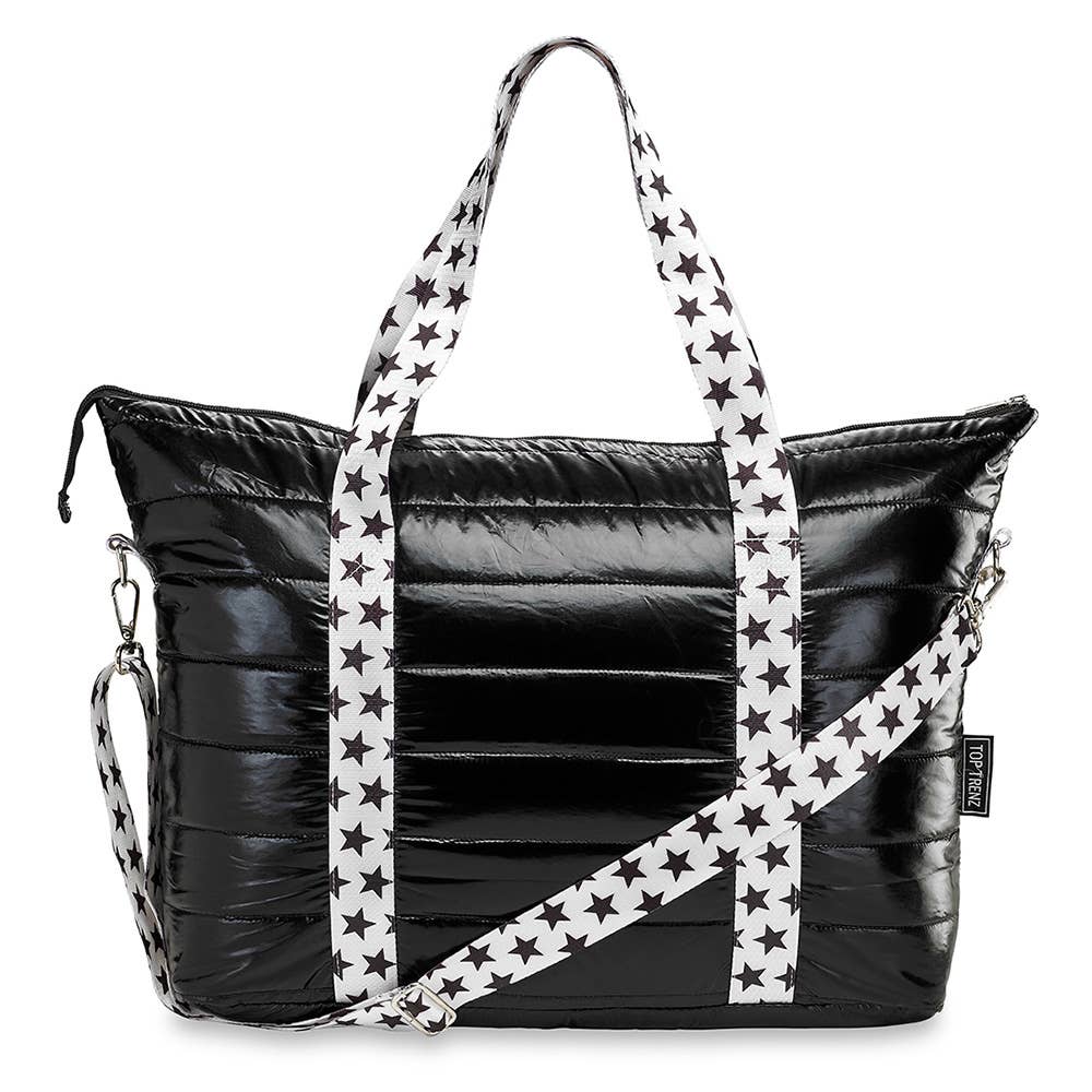 Black Puffer Star Strap Tote - Tiniboo