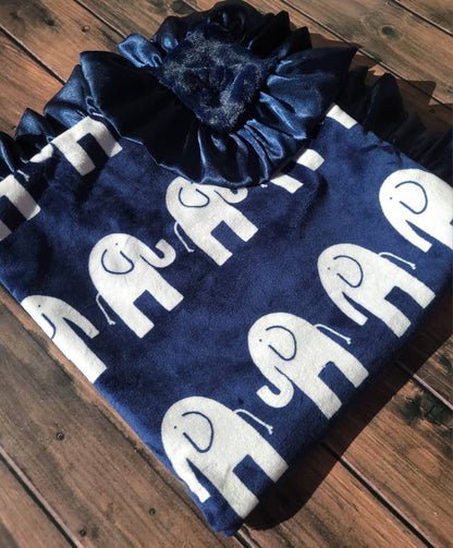 Navy Elephant Baby Blanket - Tiniboo