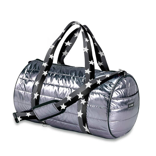 Gunmetal Puffer Duffle bag Grey/Black Split Star Straps - Tiniboo