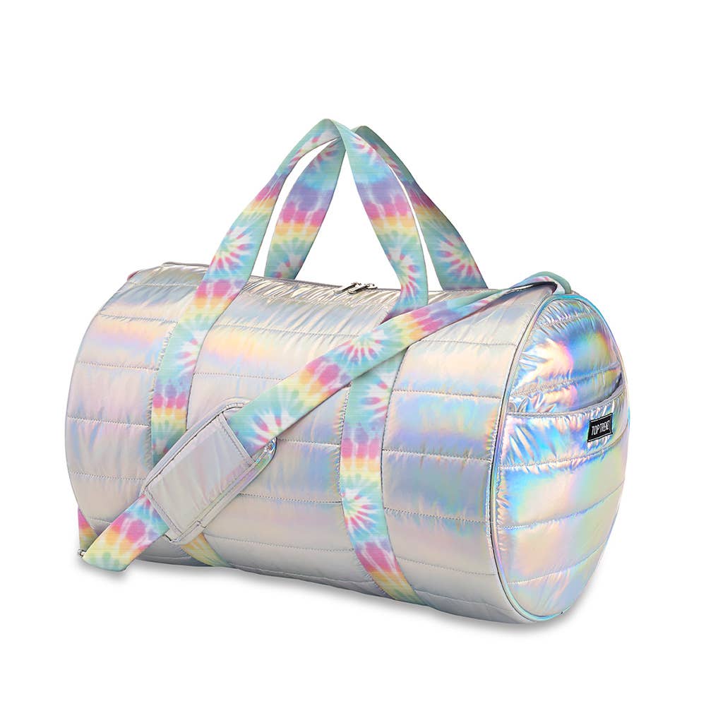 Iridescent Puffer Duffle Bag Tie Dye Pastel Delight Straps - Tiniboo