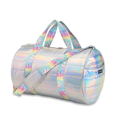 Iridescent Puffer Duffle Bag Tie Dye Pastel Delight Straps - Tiniboo