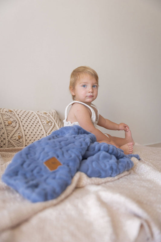 Cuddle Cookie Faux Fur Baby Blanket Solid Blue - Tiniboo