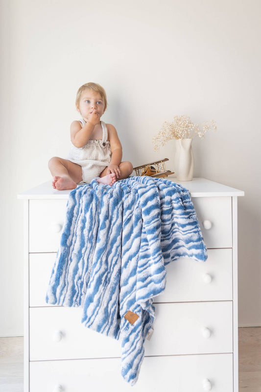 Cuddle Cookie Faux Fur Baby Blanket Wave Blue - Tiniboo