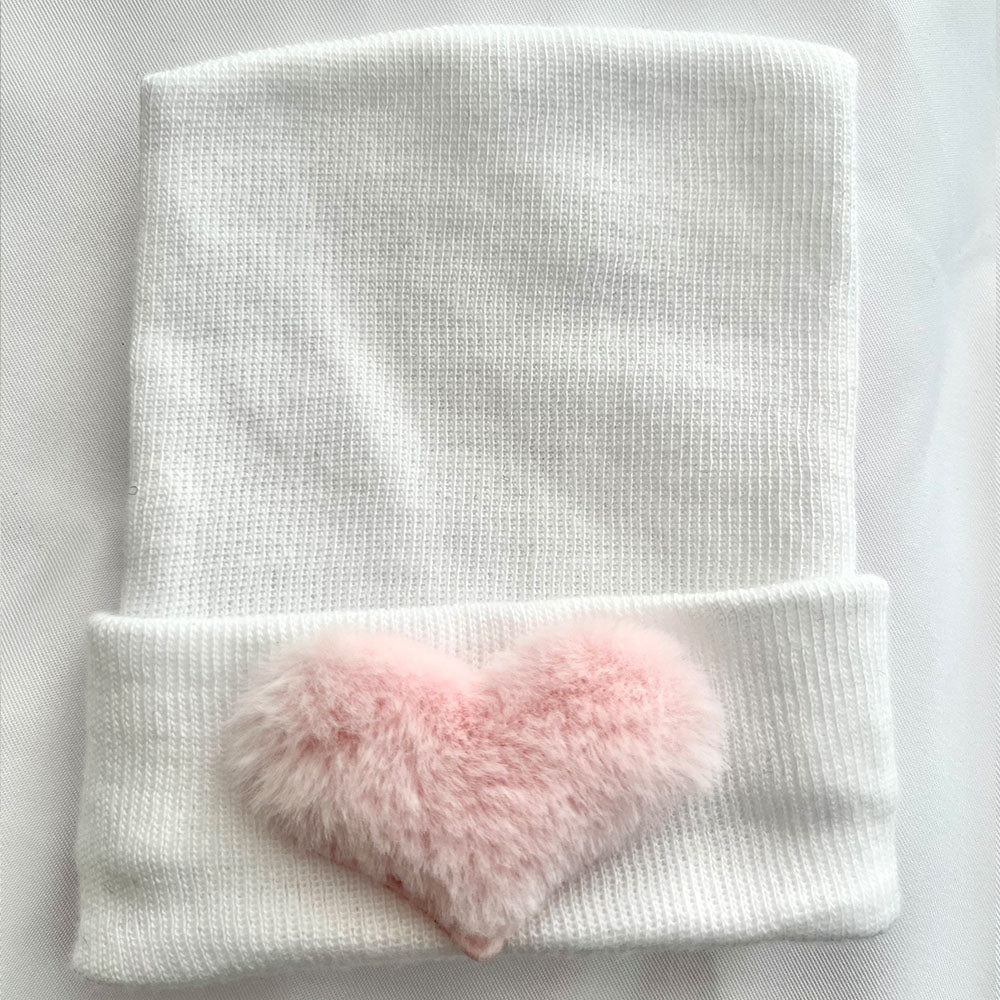 Pink Furry Heart Hospital Hat - Tiniboo