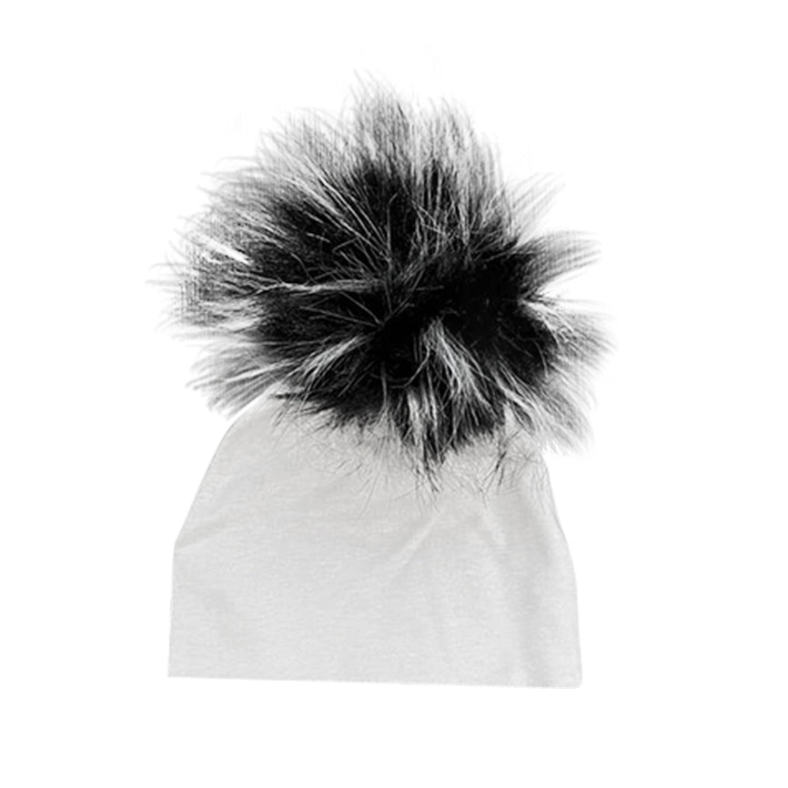 White Waffle Knit Hat With Black Pompom - Tiniboo