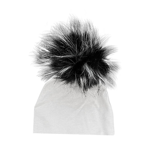 White Waffle Knit Hat With Black Pompom - Tiniboo