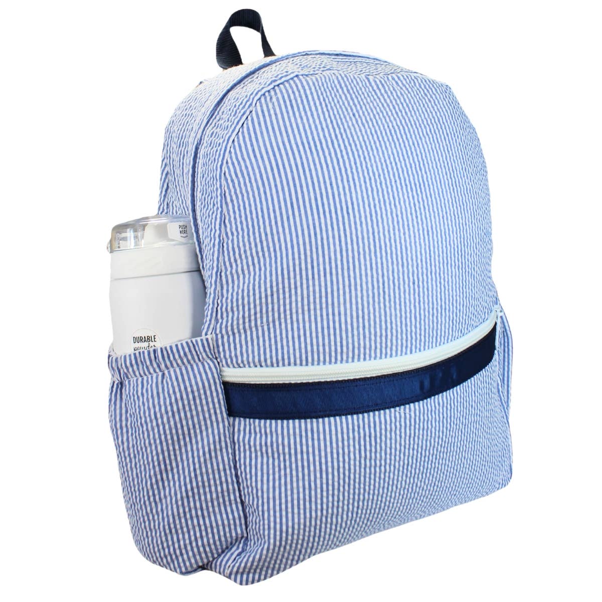 Navy Seersucker Medium Backpack w/ Pocket | Mint - Tiniboo