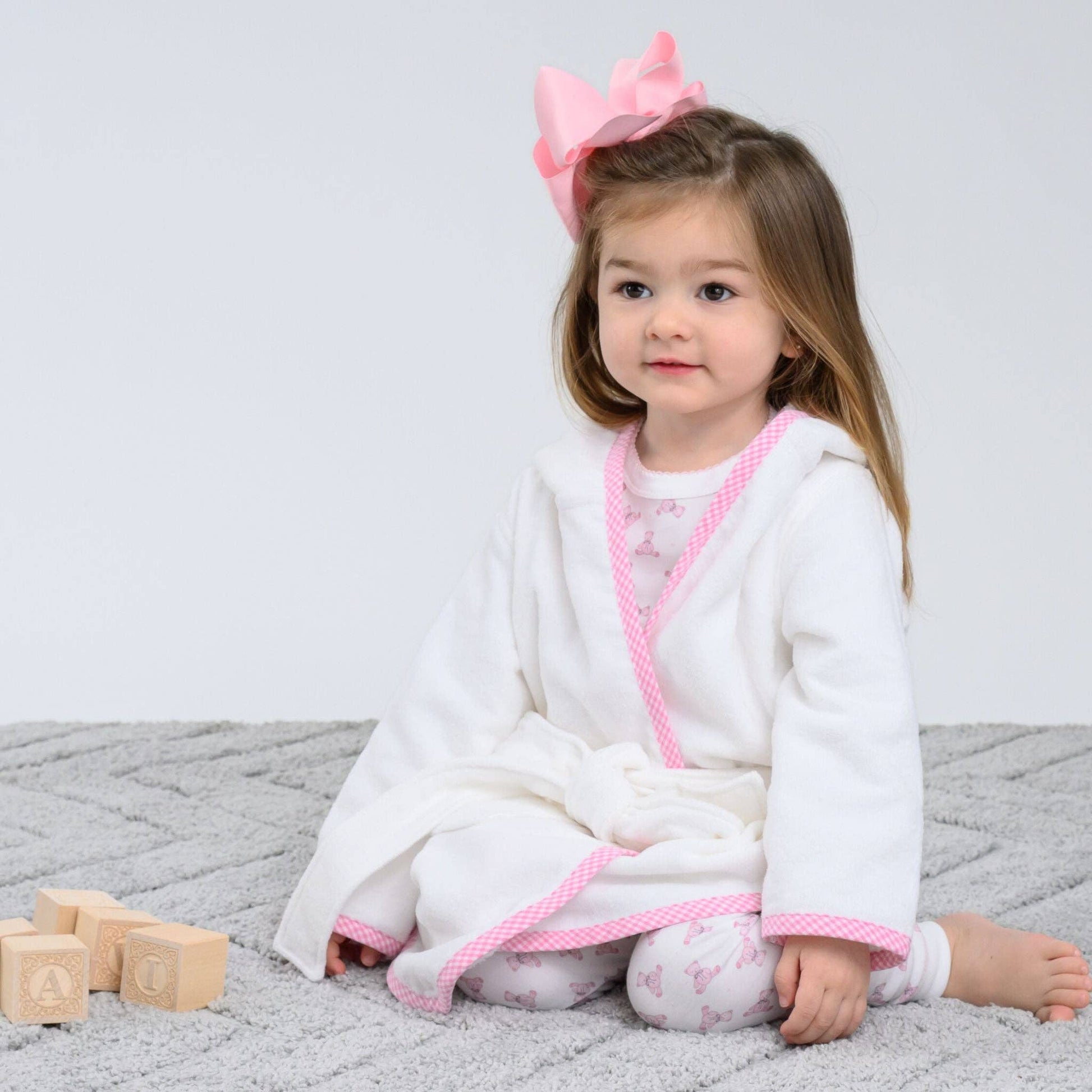 Essentials Pink Gingham Trim Bathrobe - Tiniboo