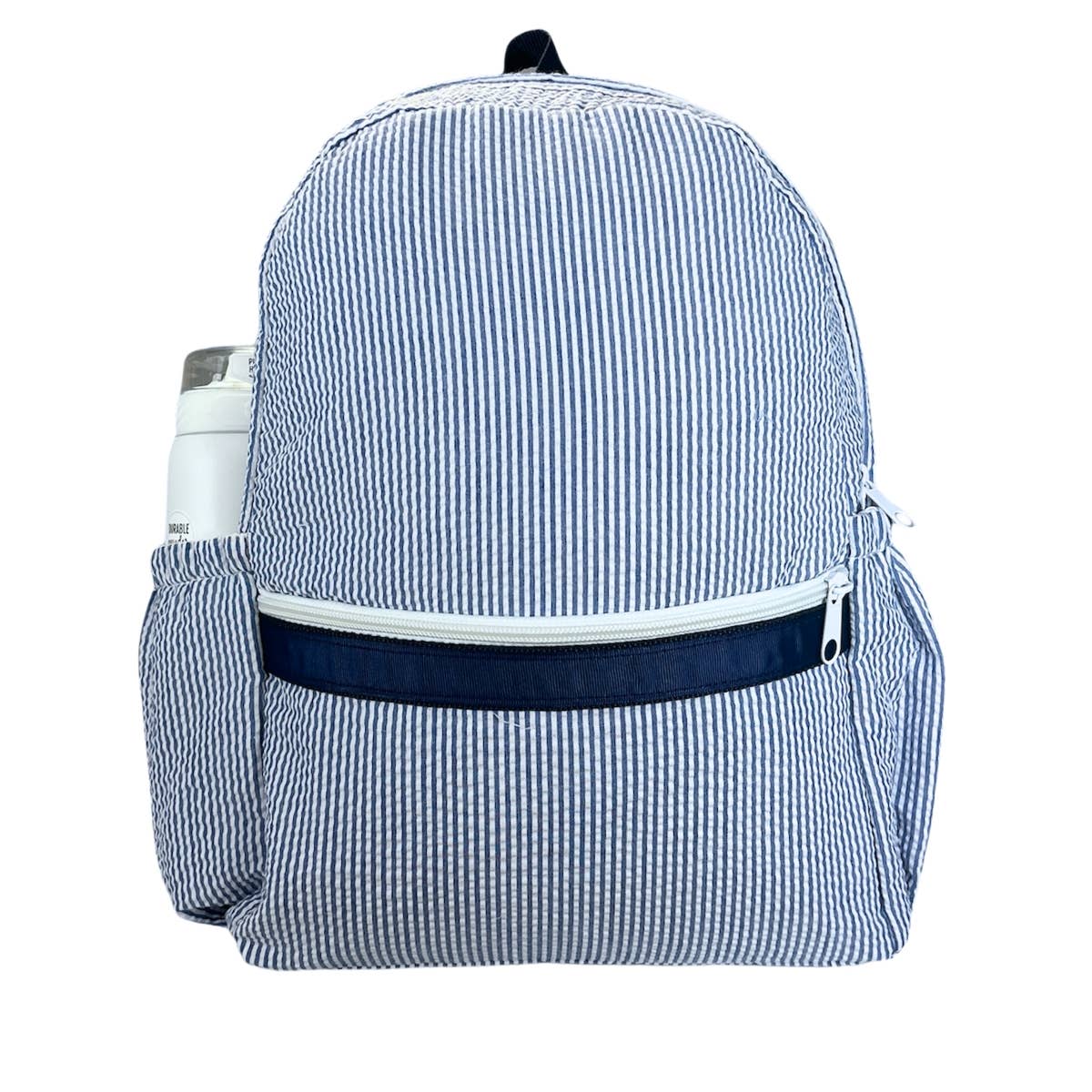 Navy Seersucker Medium Backpack w/ Pocket | Mint - Tiniboo