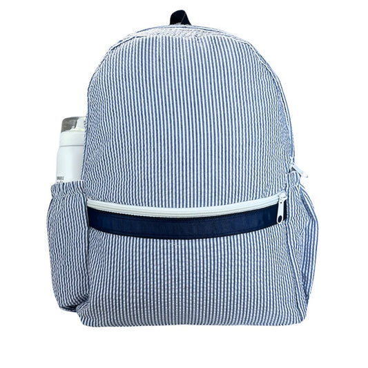 Navy Seersucker Medium Backpack w/ Pocket | Mint - Tiniboo